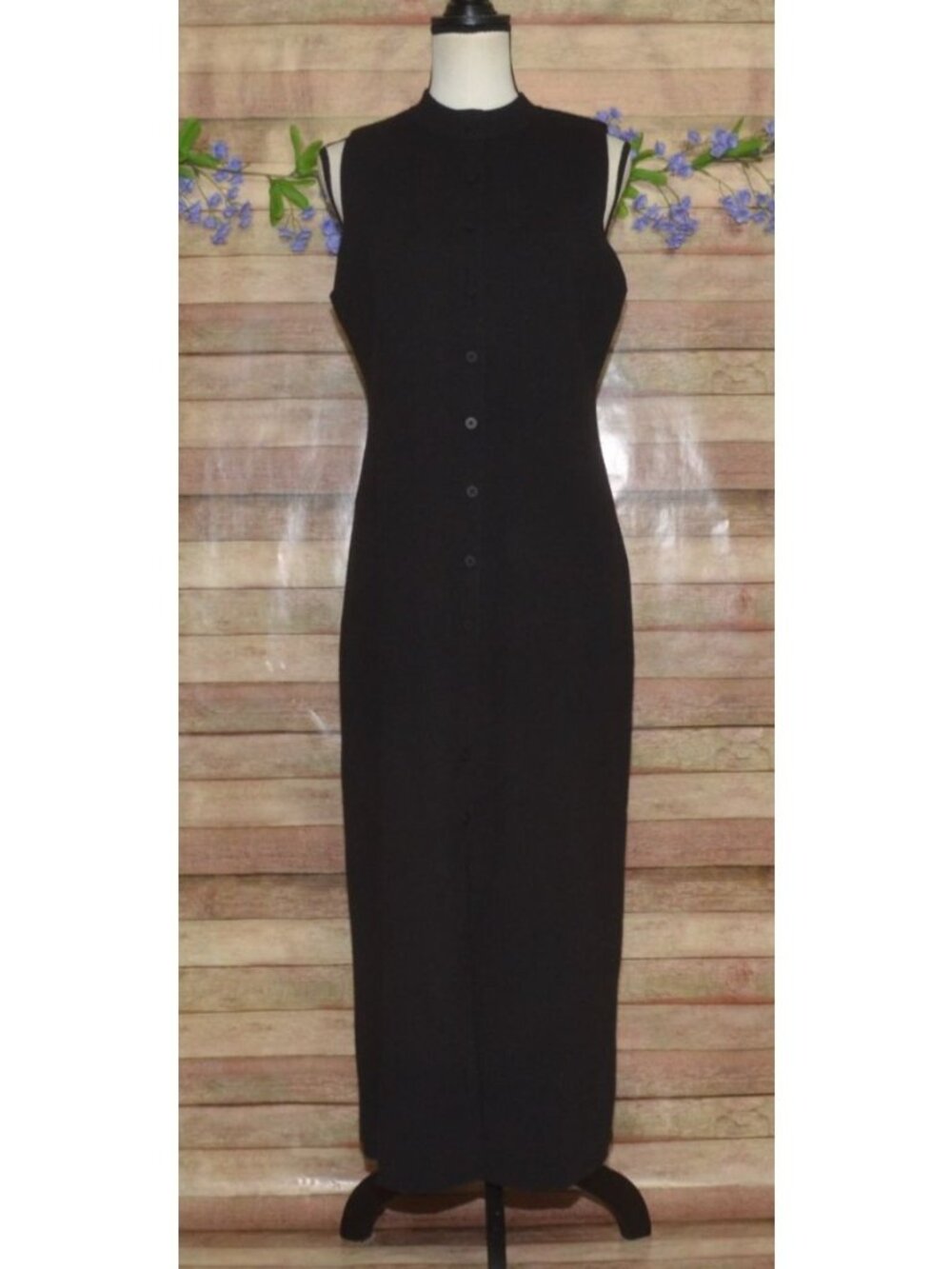 VTG Y2K Scoop XL Black Button Front Maxi Sleeveless Sweater Dress SO Soft